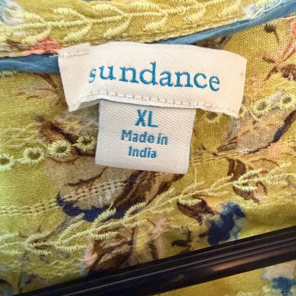 Sundance Green Eyelet Floral Partial Button Down Long Sleeve Top - Picture 5 of 7